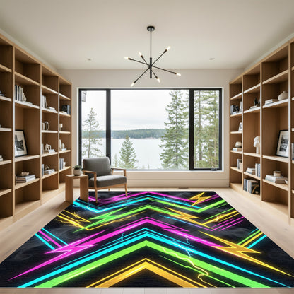 Electric Neon Lightning Bolt Chevron Art Rug