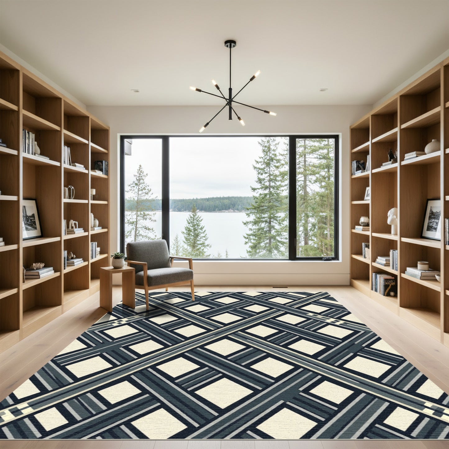 Dark Gray Plaid Diamond Composition Rug