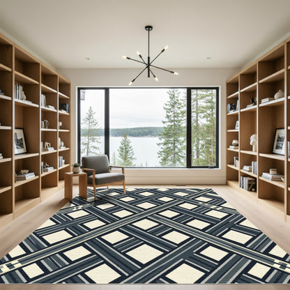 Dark Gray Plaid Diamond Composition Rug