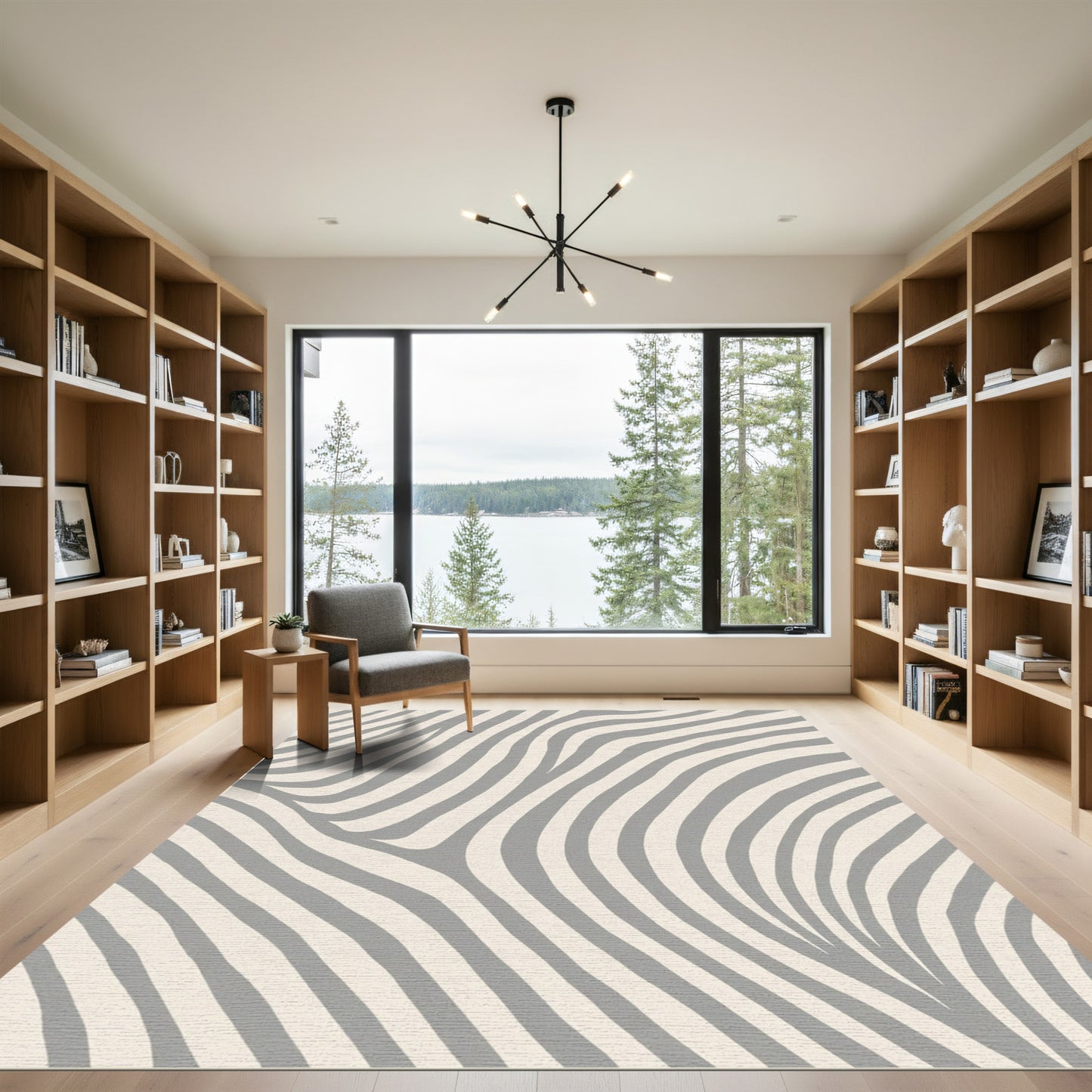 Soft Gray and Cream Curving Stripes Rug