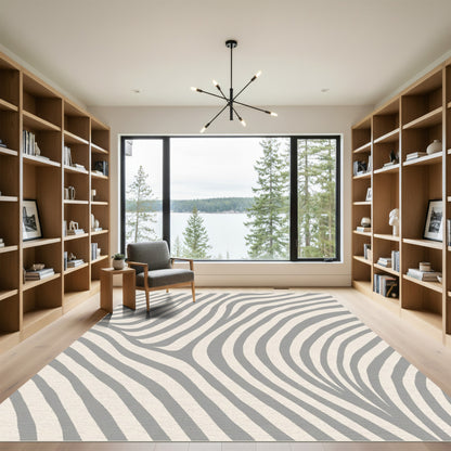 Soft Gray and Cream Curving Stripes Rug