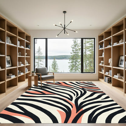 Cream Black Coral Zebra Stripes Rug