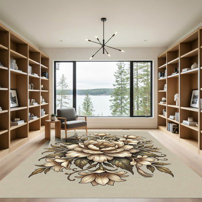 Vintage Cream Floral Botanical Illustration Rug