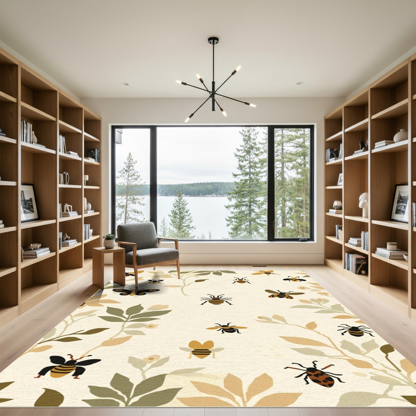 Golden Bee And Butterfly Botanical Rug