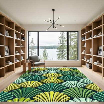 Green Yellow Scallop Fan Arrangement Rug