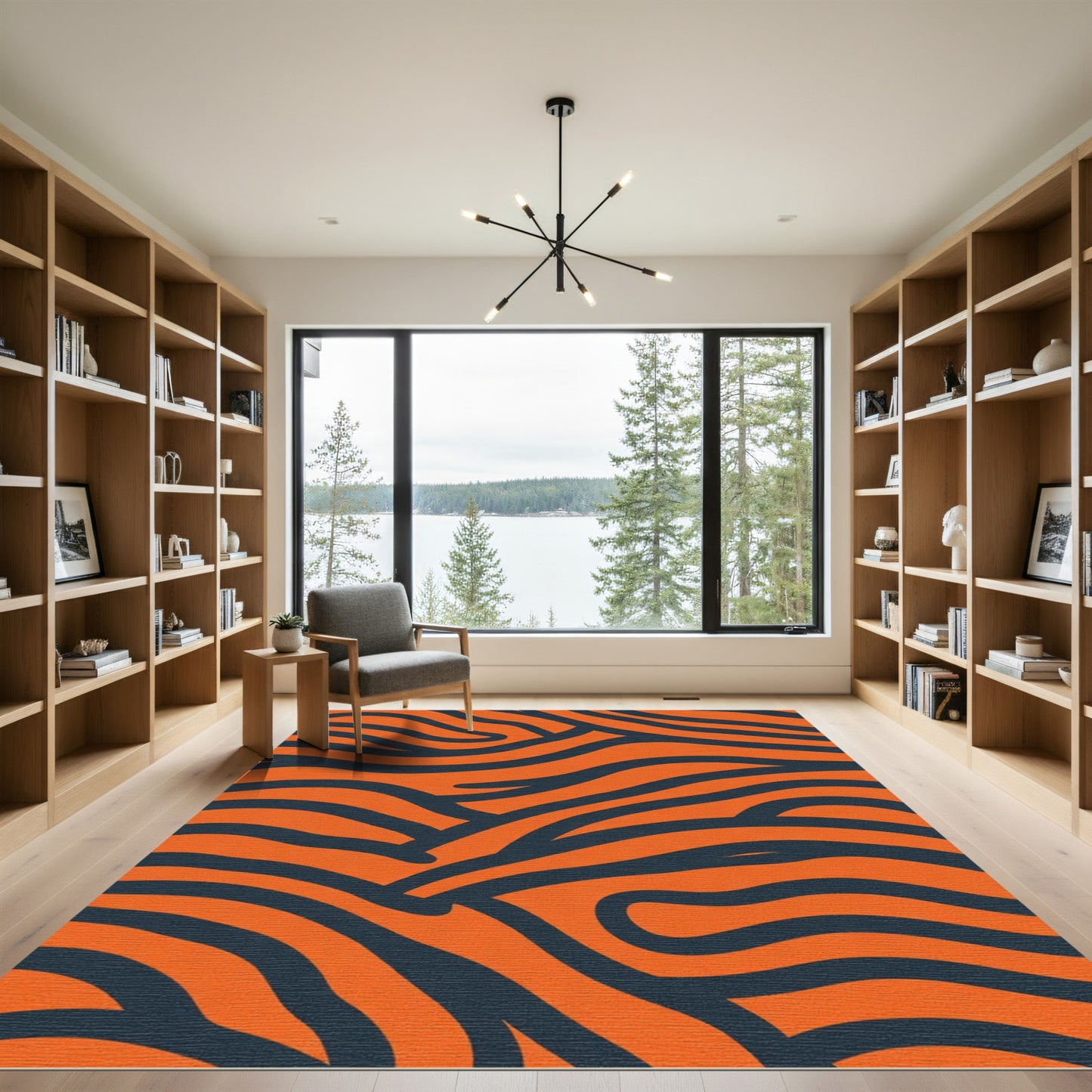 Orange Navy Swirling Stripes Rug