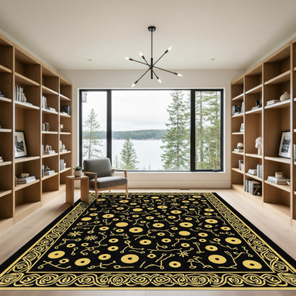 Black Gold Botanical Vine Medallion Rug