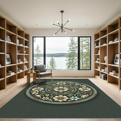 Sage Green Floral Medallion Medley Rug