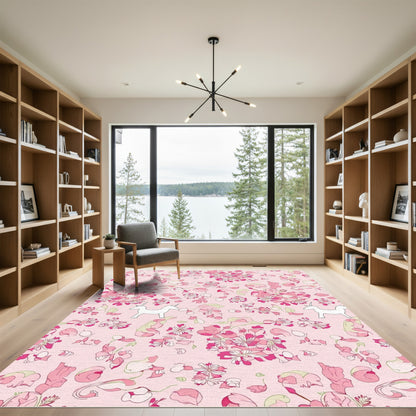 Pink Floral Unicorn Meadow Rug