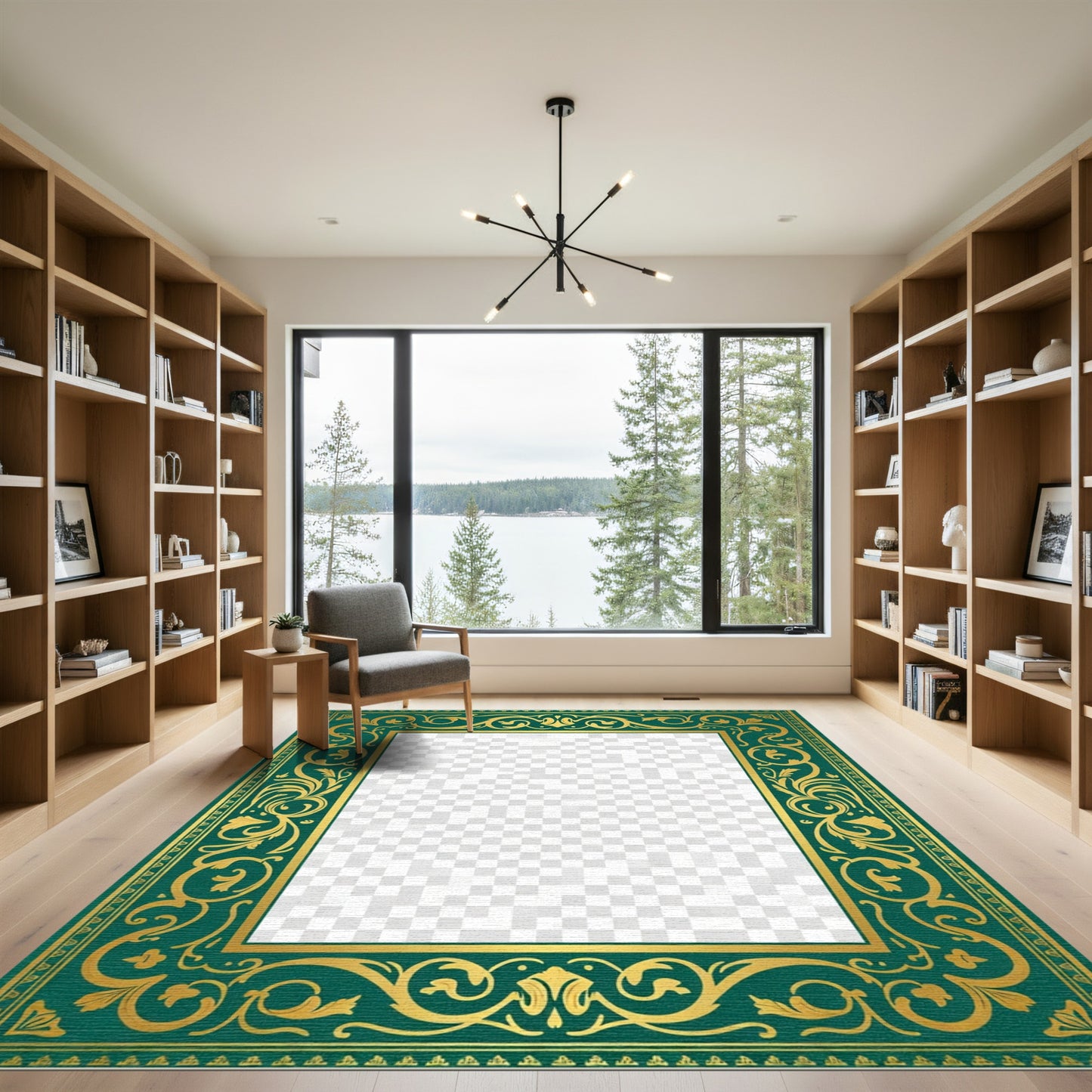 Emerald Gold Ornate Scroll Frame Rug
