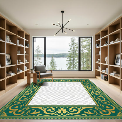 Emerald Gold Ornate Scroll Frame Rug