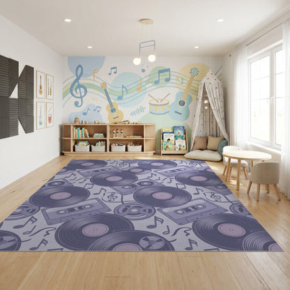 Retro Purple Vinyl Records Cassettes Rug
