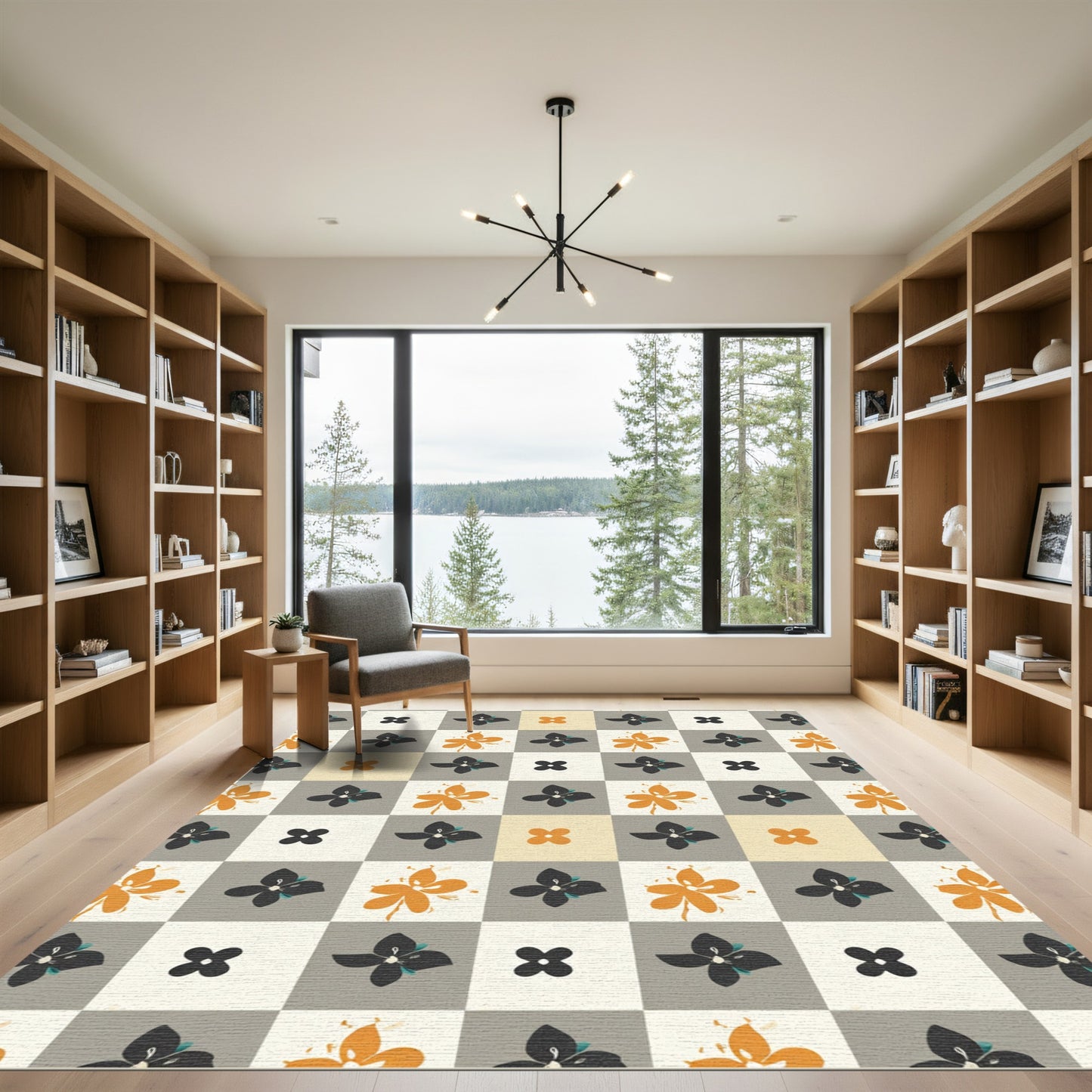 Retro Floral Block Check Rug