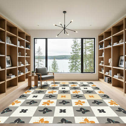 Retro Floral Block Check Rug