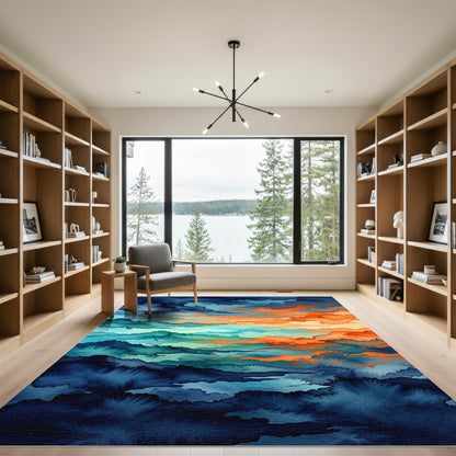 Vibrant Sunset Sky Abstract Mountain Rug