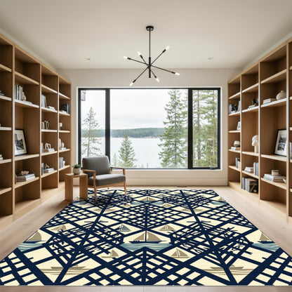 Navy Sailboats Beach Lattice Rug