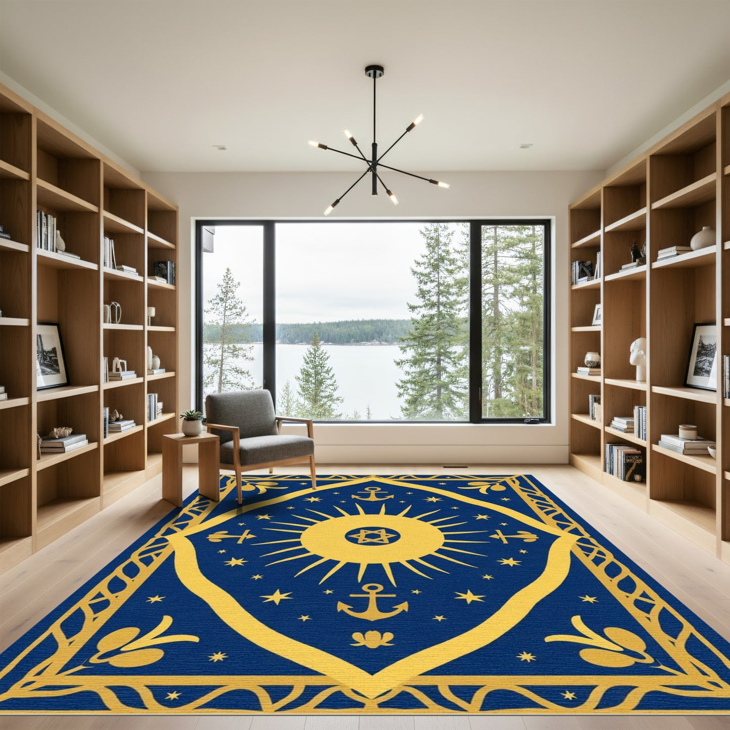 Golden Sun Anchor Starry Night Rug