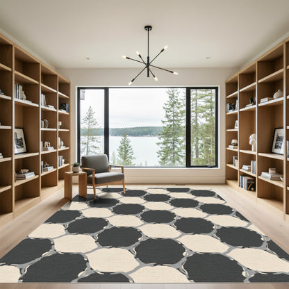 Dark Gray Beige Interlocking Octagon Rug