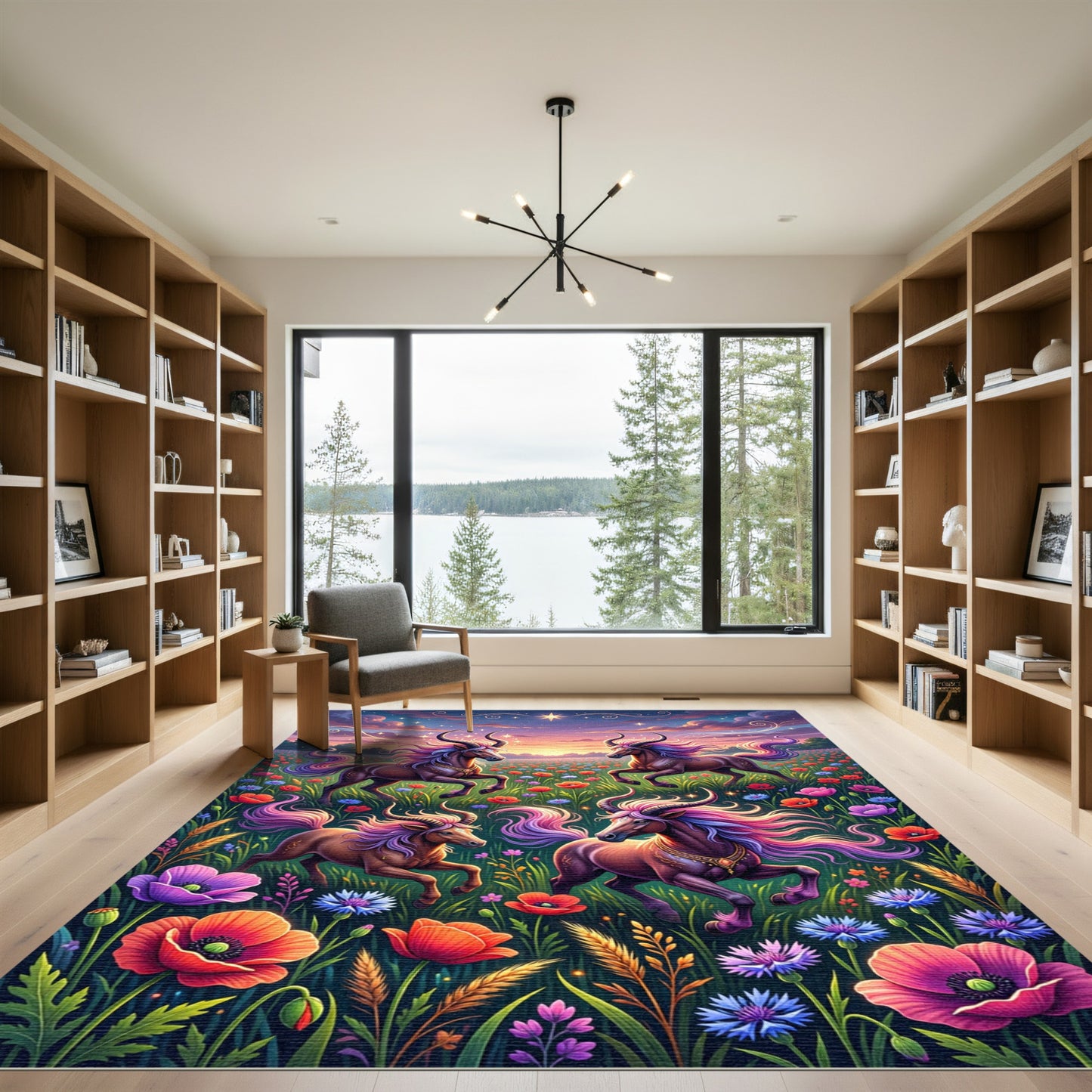 Ethereal Mythical Unicorn Floral Meadow Rug