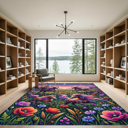 Ethereal Mythical Unicorn Floral Meadow Rug