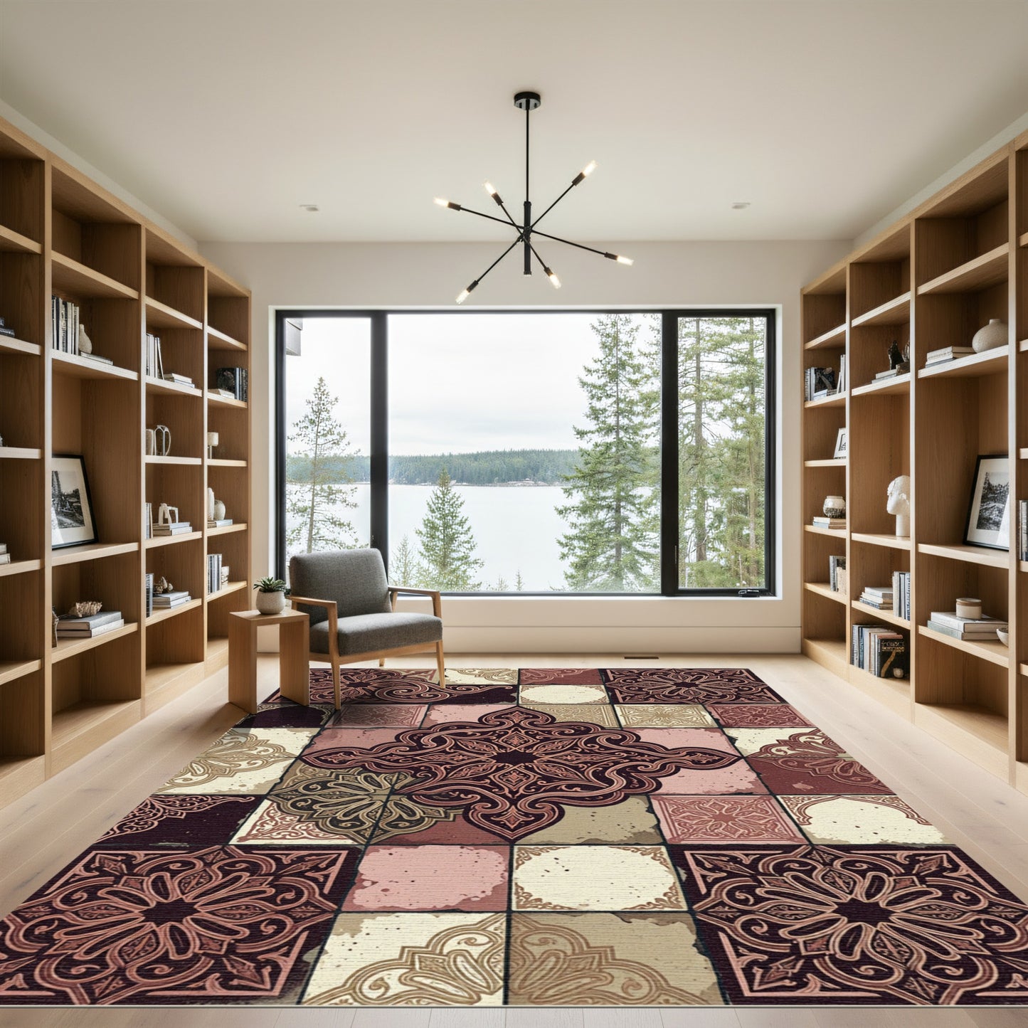 Ornate Terracotta Damask Tile Medallion Rug