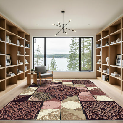 Ornate Terracotta Damask Tile Medallion Rug
