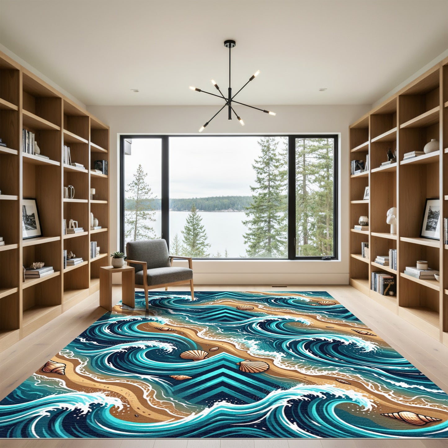 Coastal Blue Wave and Shell Horizon Rug