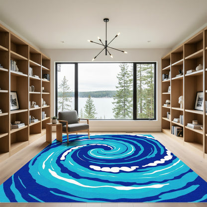 Ocean Blue Swirling Wave Rug