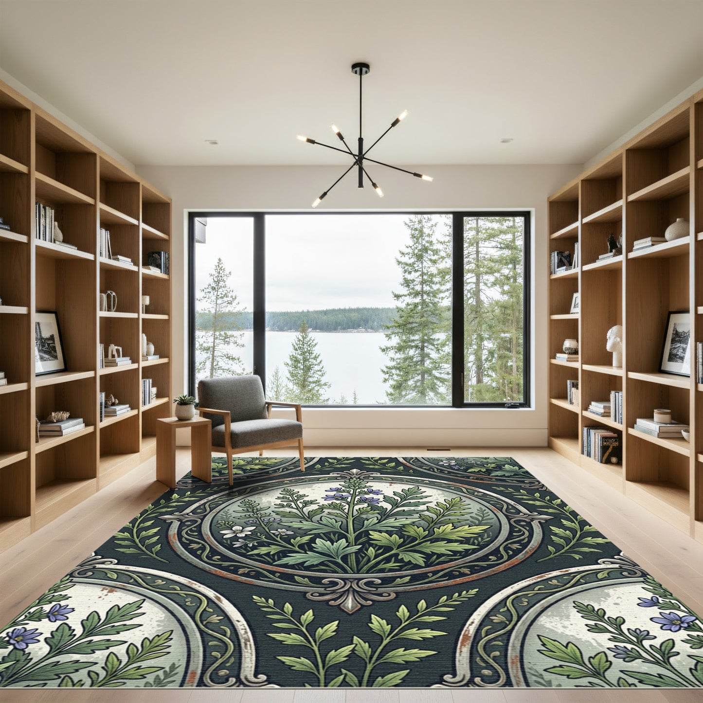 Vintage Botanical Herbal Inset Frame Rug