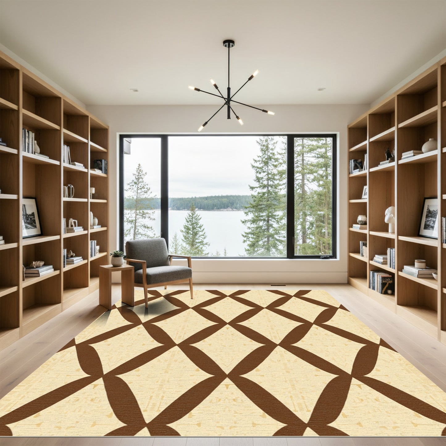 Cream Brown Lattice Geometric Rug
