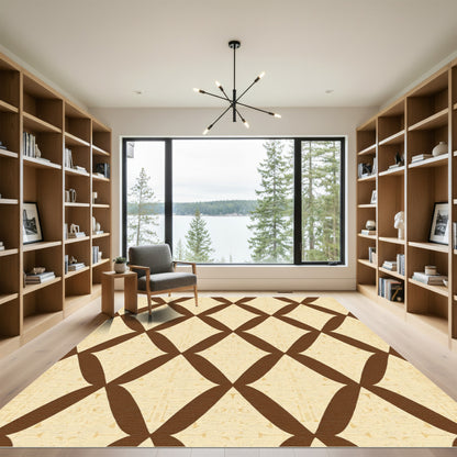 Cream Brown Lattice Geometric Rug