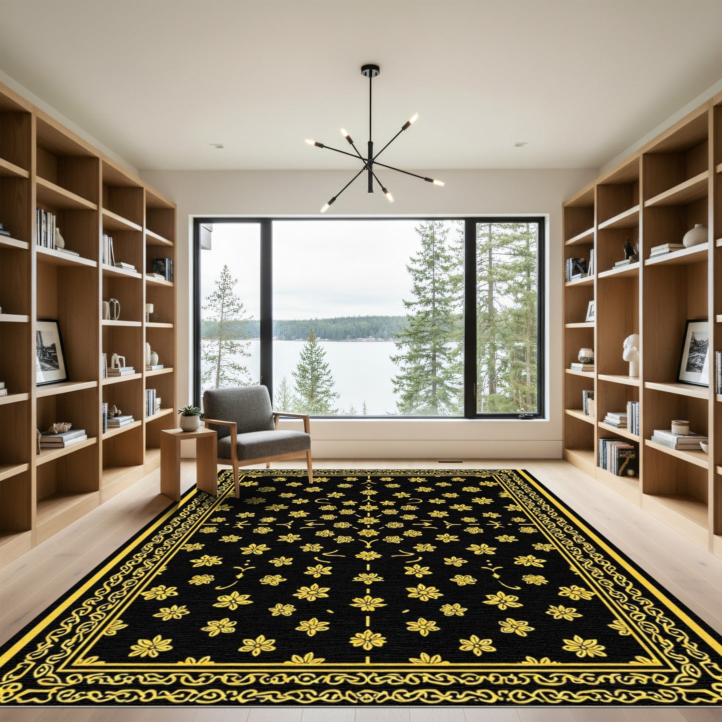 Black and Yellow Floral Scatter Rug