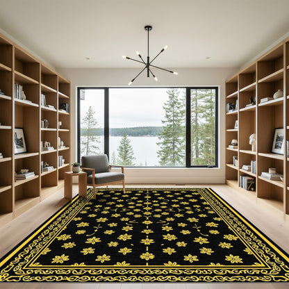 Black and Yellow Floral Scatter Rug