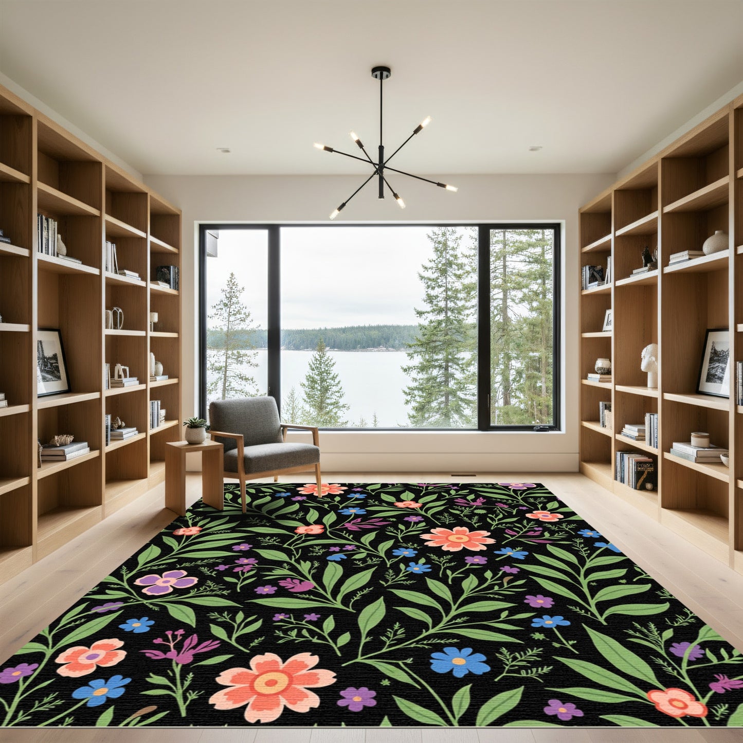 Coral Blue Purple Floral Botanical Rug