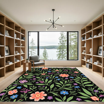 Coral Blue Purple Floral Botanical Rug