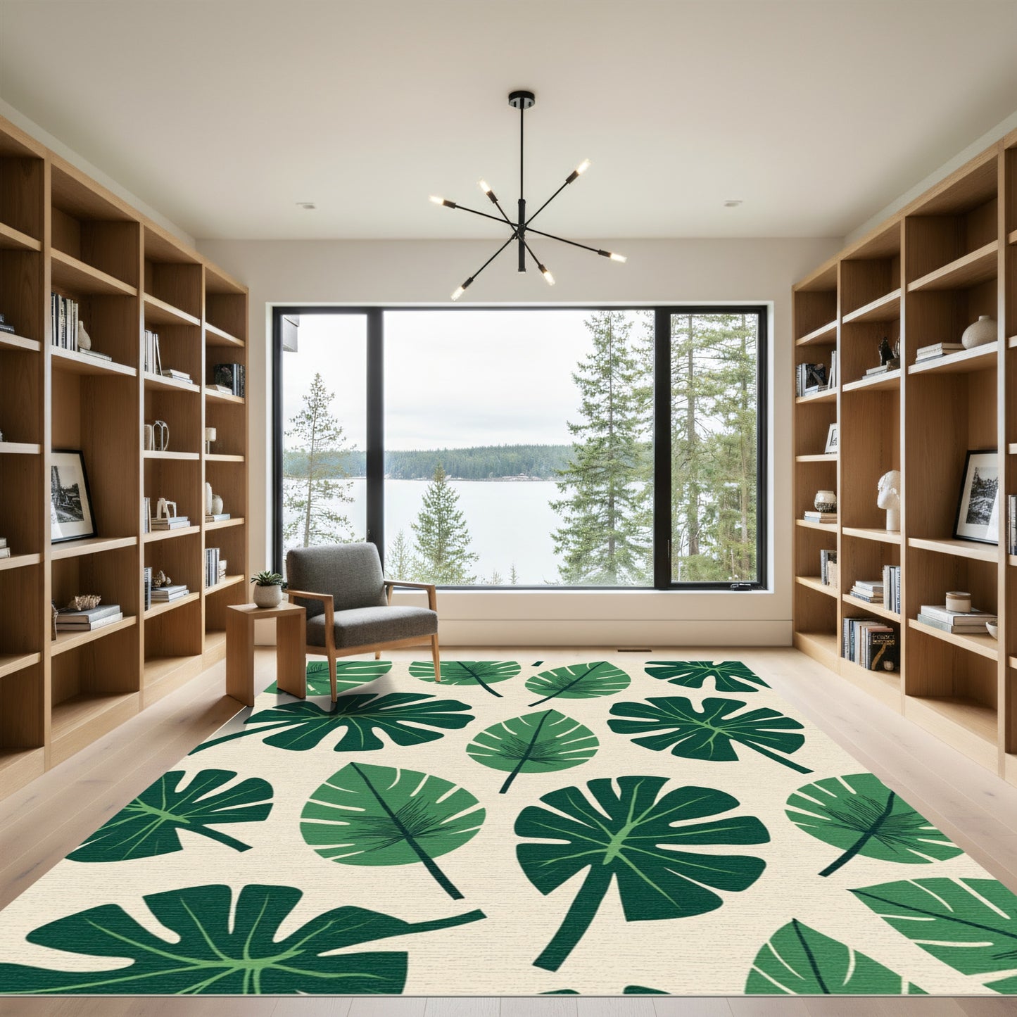 Emerald Green Tropical Leaf Pattern Rug