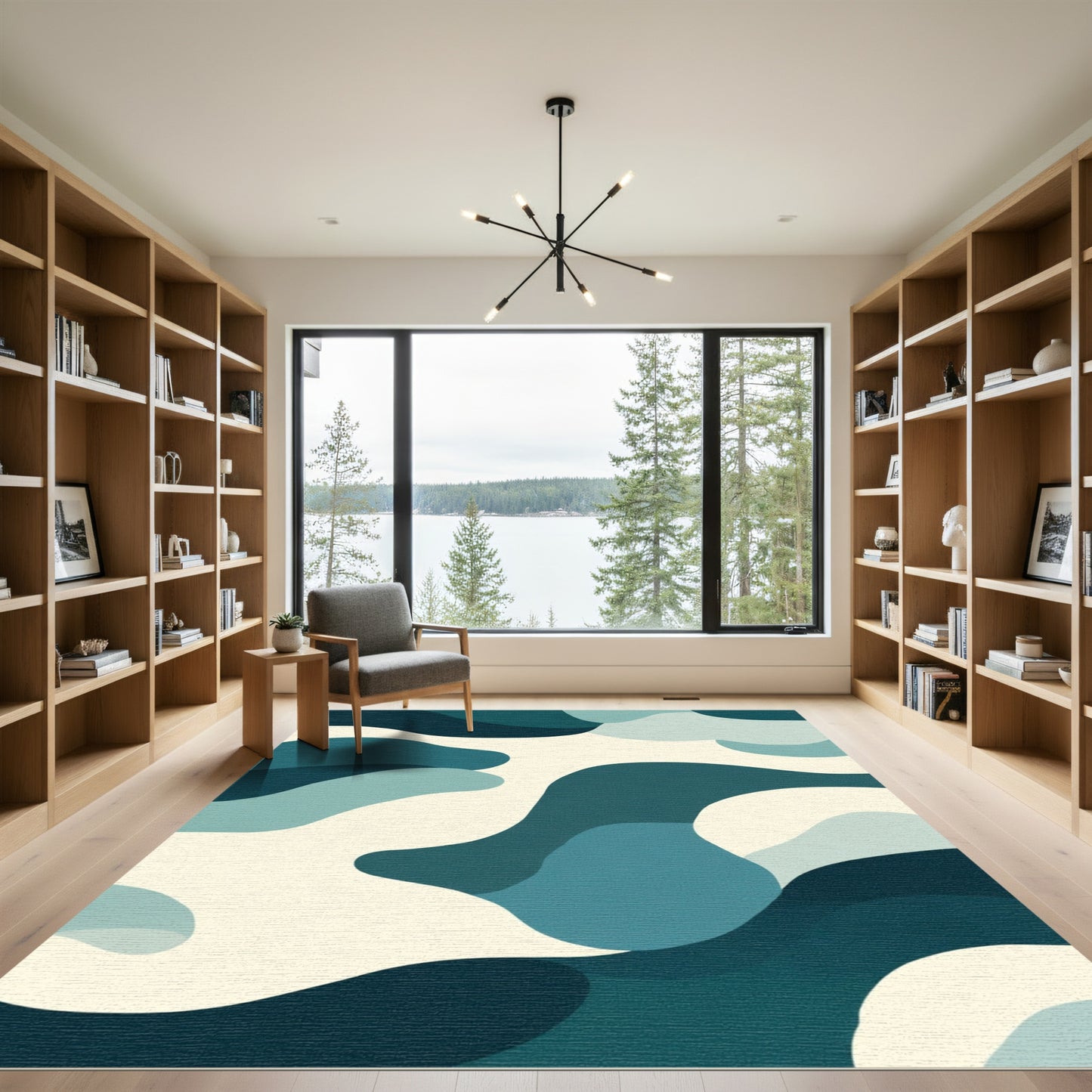 Abstract Teal Organic Flow Rug