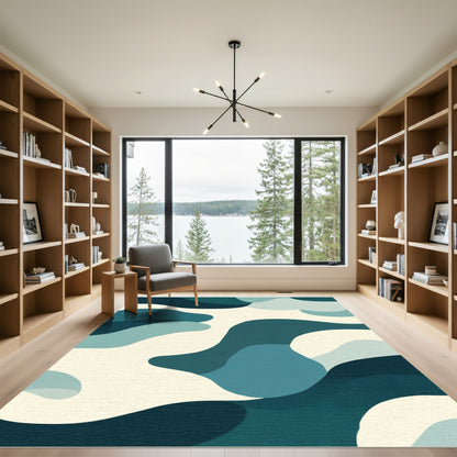 Abstract Teal Organic Flow Rug