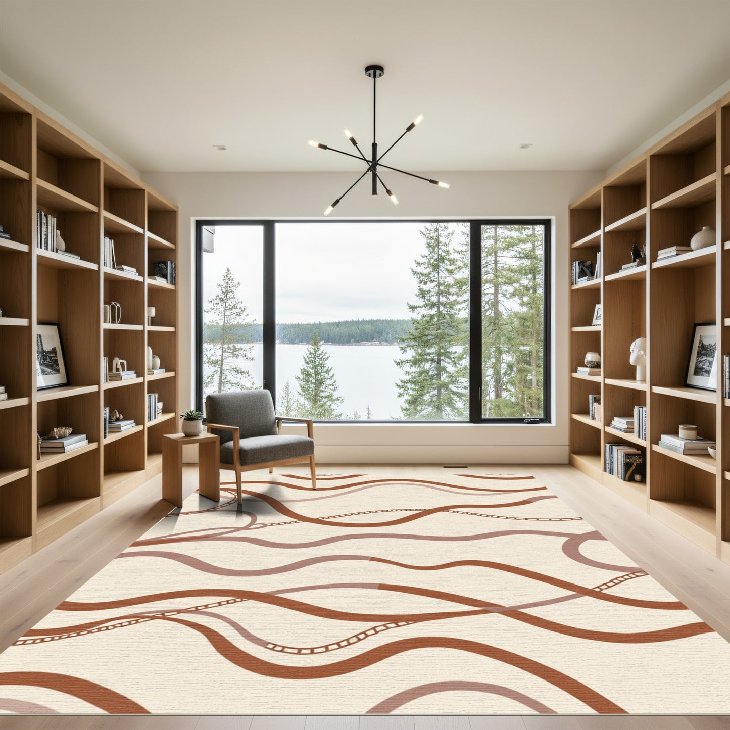 Earthy Mocha Wavy Chain Lines Rug
