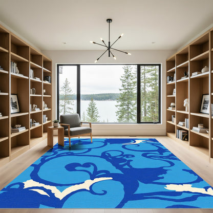 Oceanic Blue Abstract Swirl Rug