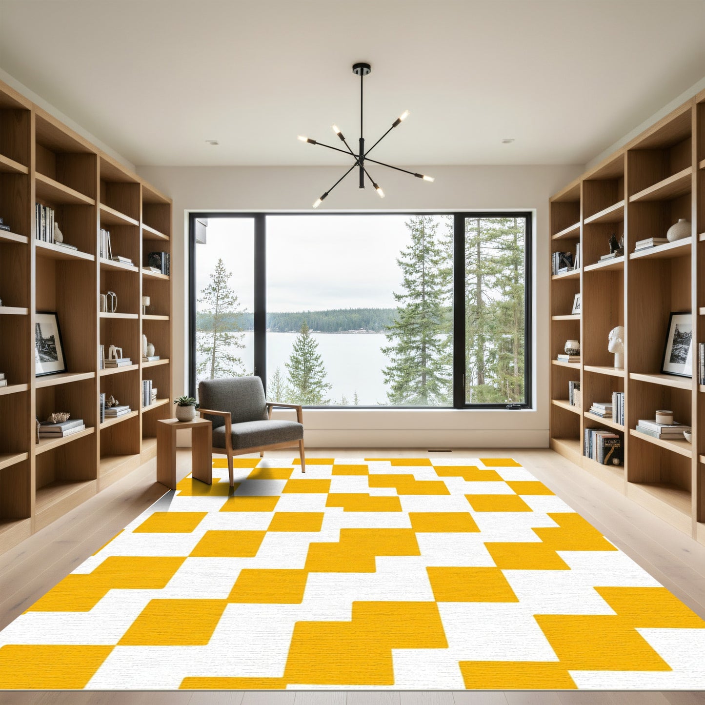 Golden Yellow L-Shape Geometric Rug