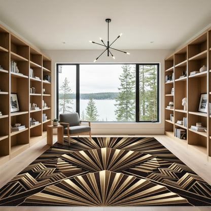 Art Deco Golden Fan Geometric Rug