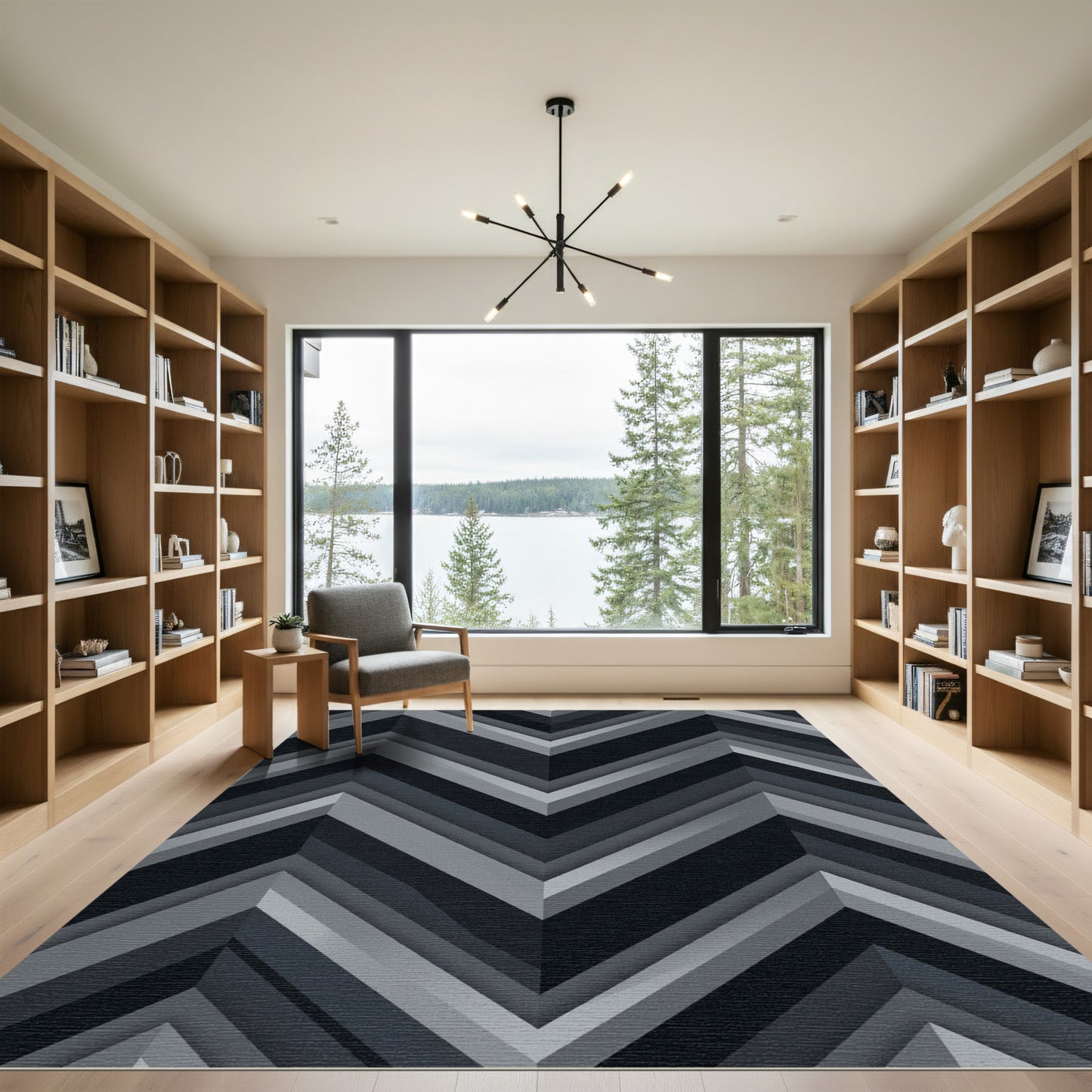 Modern Geometric Charcoal Chevron Rug