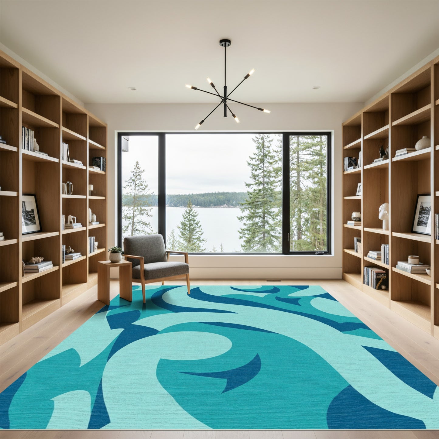 Oceanic Blue Swirl Abstract Rug