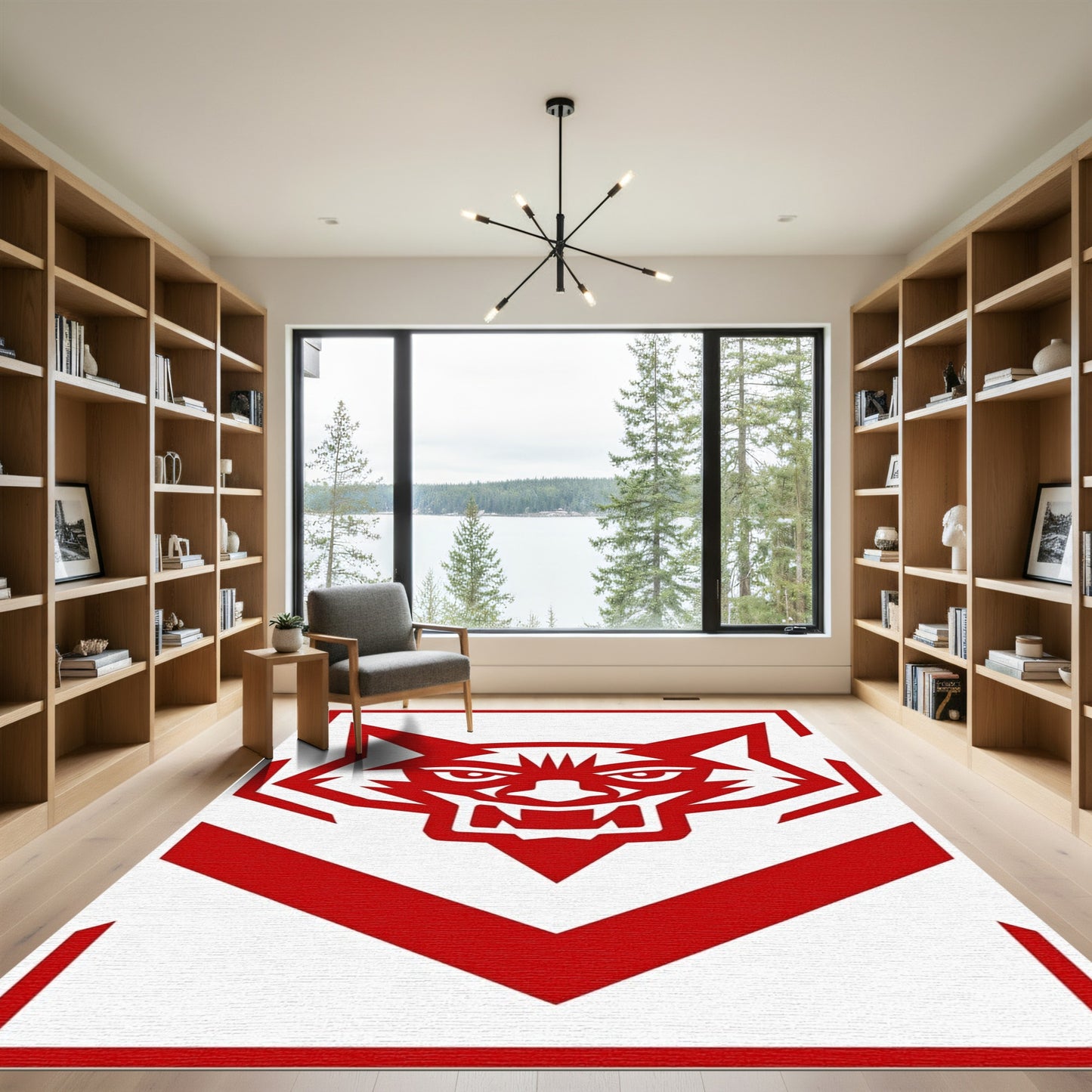 Bold Red Fierce Wolf Head Rug