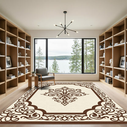 Brown Classic Floral Medallion Frame Rug