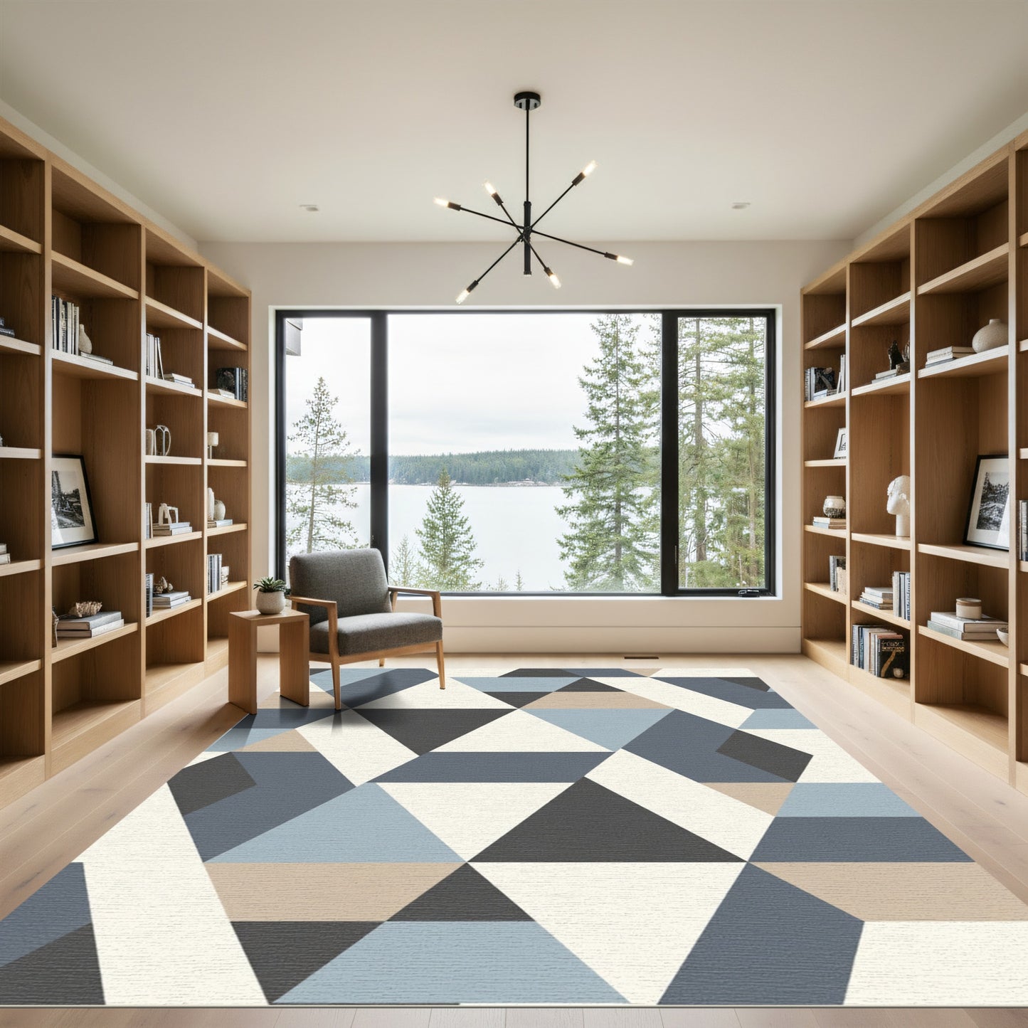 Geometric Blue Beige Triangle Collage Rug