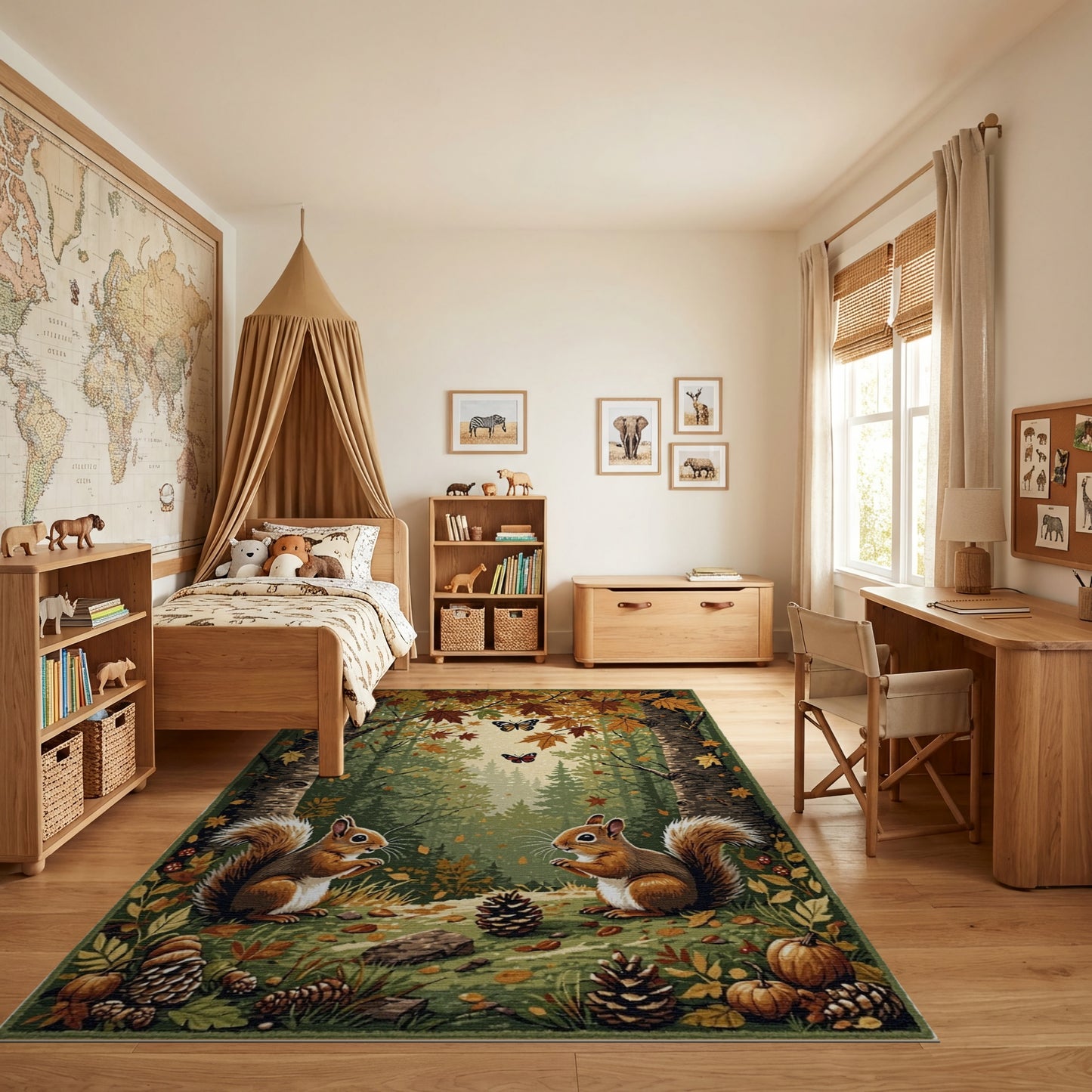 Whimsical Autumn Squirrels Forest Butterflies Rug