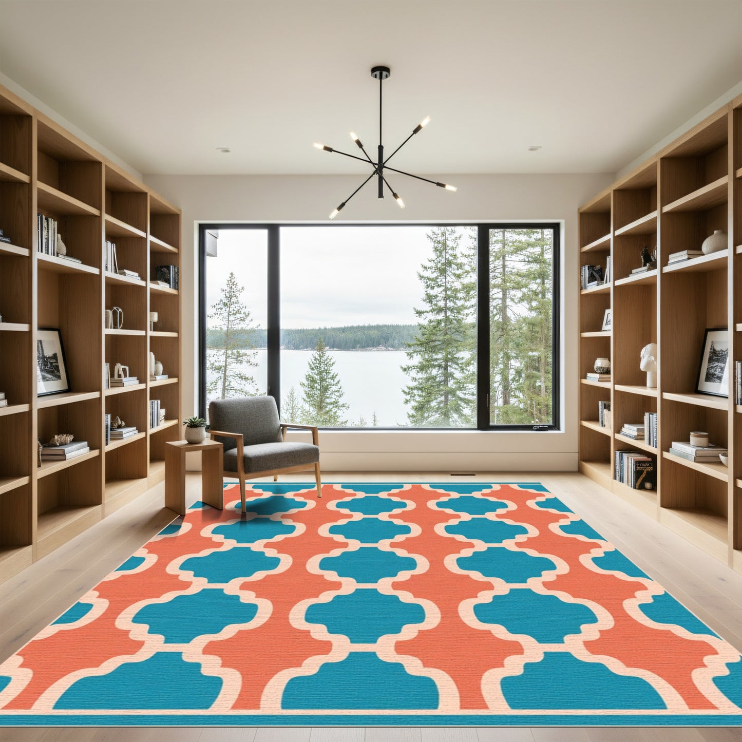 Coral Teal Quatrefoil Lattice Rug