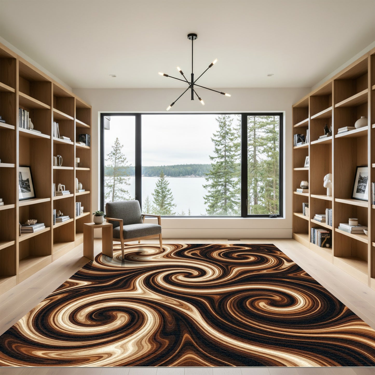 Earthy Swirl Abstract Fluid Rug